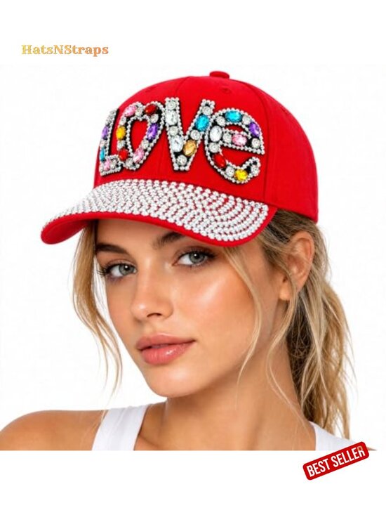 Rhinestone LOVE Baseball Cap Adjustable Mesh Summer Sun Hat for Women Men